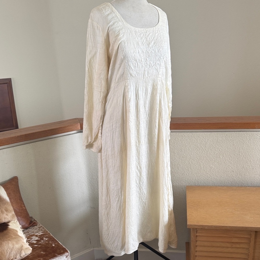 Raw silk organic  bohemian style Cream Long Sleeve Dress